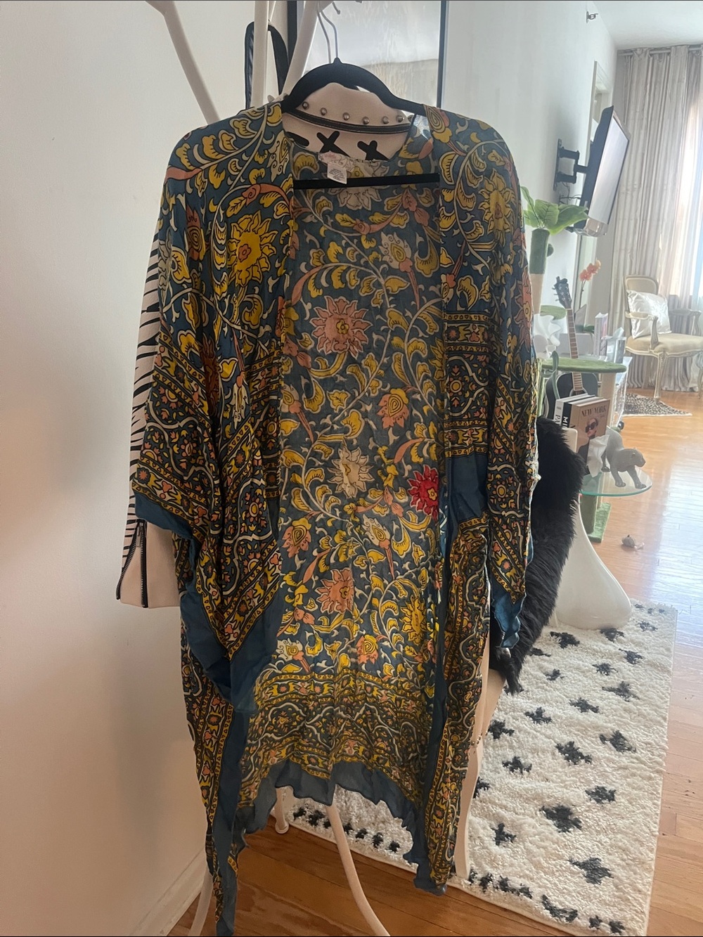 Free People Floral Paisley Kimono in Teal and Mustard